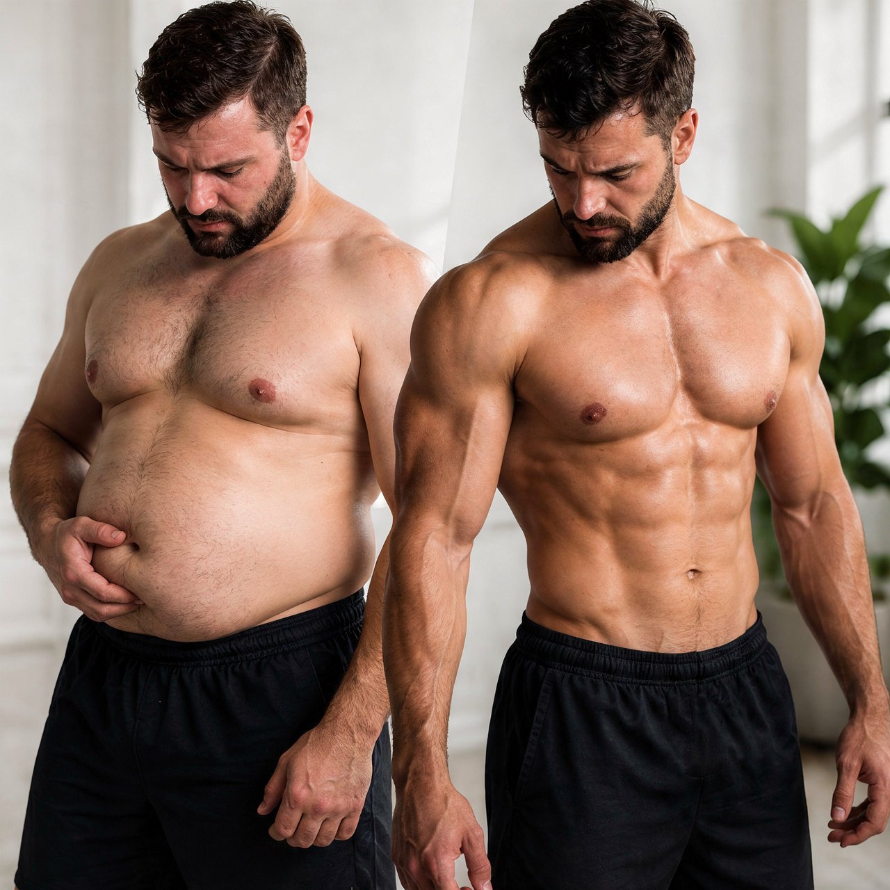 Same man before and after a body sculpting course