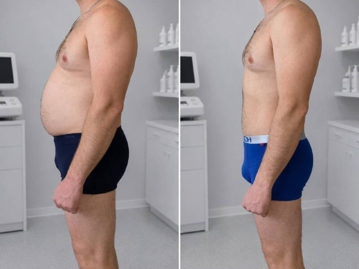 Before and after: abdomen, side view